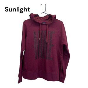 Nike Dri-Fit Pullover Hoodie  Women XS Maroon Oversize Glitter Logo Sides Slits